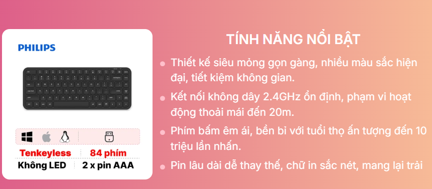 Bàn phím không dây Philips SPK6338BS