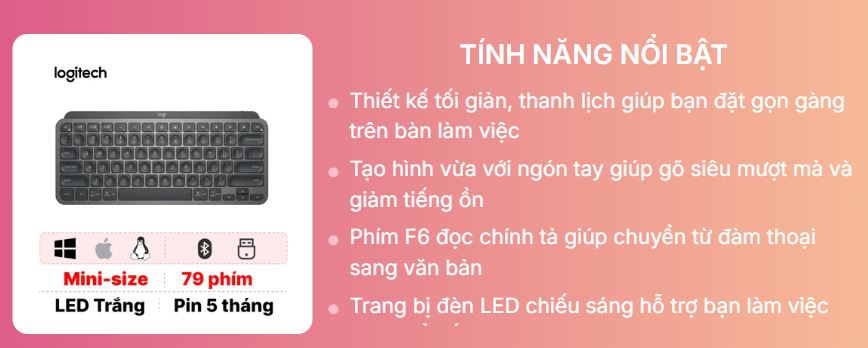 Bàn phím không dây Logitech MX Keys mini 