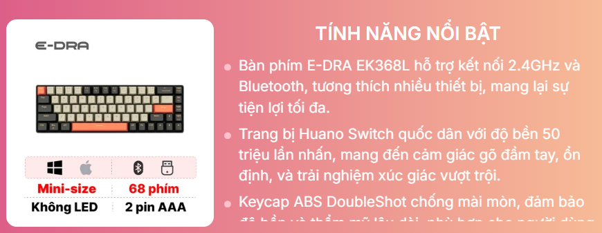 Bản phím cơ E-DRA EK368L Alpha