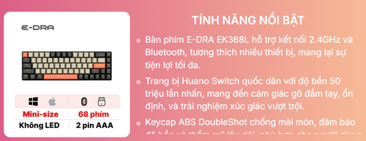 Bản phím cơ E-DRA EK368L Alpha